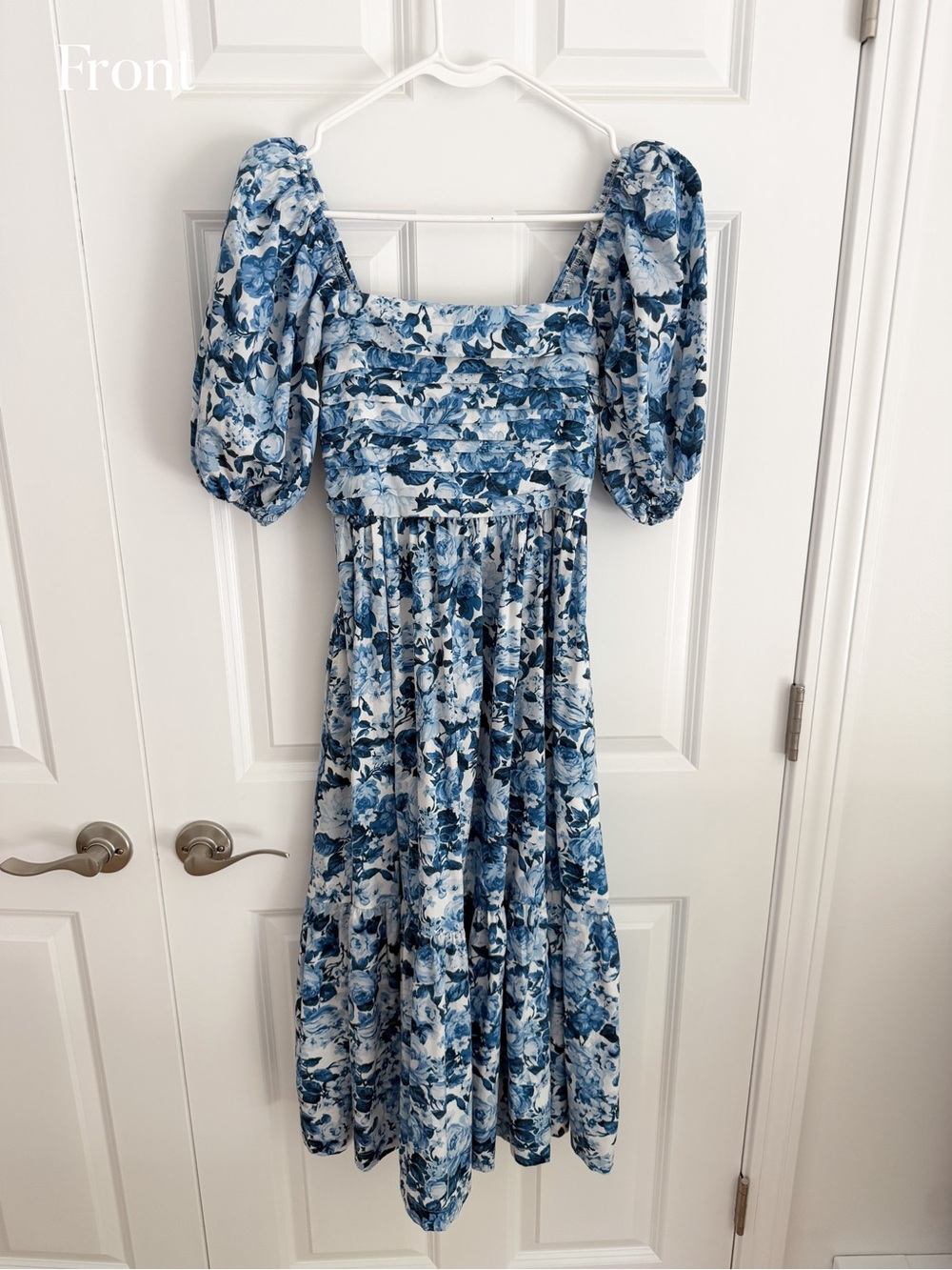NWT Abercrombie & Fitch Blue Floral Puff-Sleeve Midi Dress